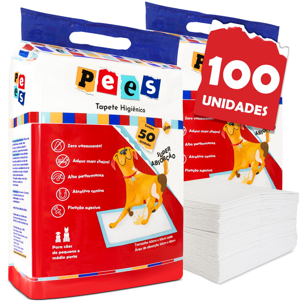 Tapete Higiênico Slim Pees Para Cães 100 Unidades  50x60cm
