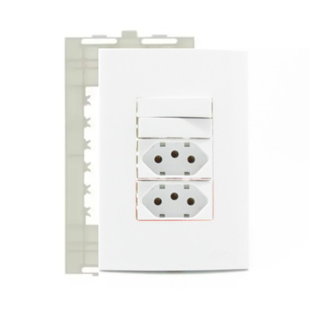 Conjunto 4x2 com 2 Interruptores Teclas Simples + 2 Tomadas 10A sleek branco Margirius