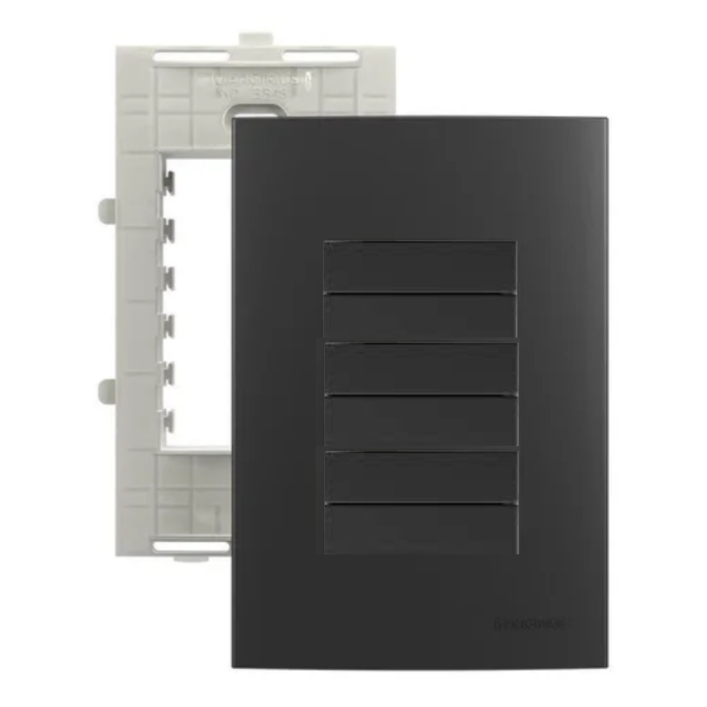Conjunto 4x2 com 6 Teclas Interruptor Simples Sleek Grafite (Cinza escuro) Margirius