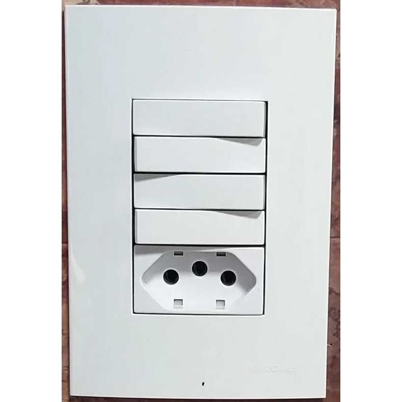 Conjunto 4x2 Com 4 Teclas Simples + 1 Tomada 10A Linha Branco Sleek Margirius