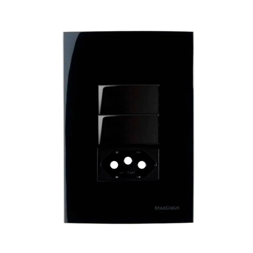 Conjunto 4x2 com 2 teclas interruptor simples + 1 tomada 10a Preto sleek Margirius