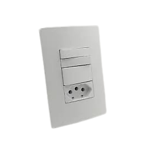 Conjunto 4x2 Com 3 Teclas simples + tomada 10A Sleek Branco Margirius