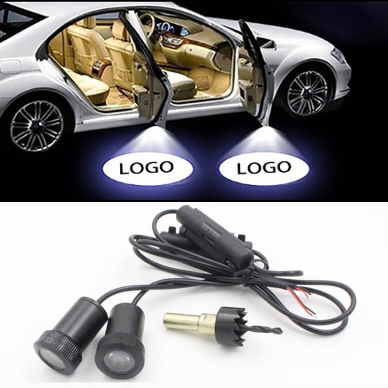 2X Luz Universal Led Car Door Light 7W 12V DC Projetor De Boas Vindas Para Kia Peugeot Emblema Lâmpada Logotipo Fantasma Sombra Auto Acessórios