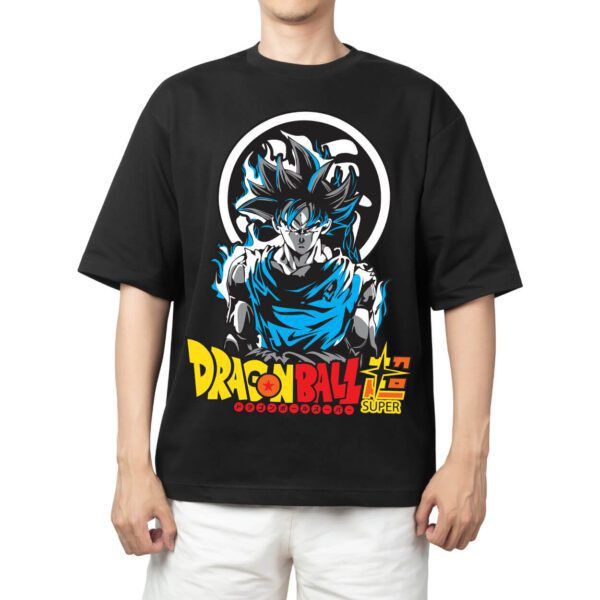 Camiseta Oversized Masculina Feminina Preta Estampa Goku Instinto Ultra Azul Dragon Ball Super Grafite Vintage