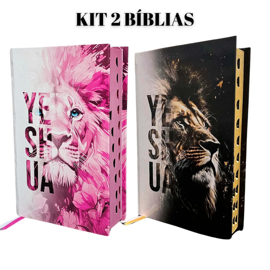 Kit 2 Bíblias Sagradas Feminina Masculina  Letra Média Capa Dura Harpa Cristã Leão Ferreira Almeida