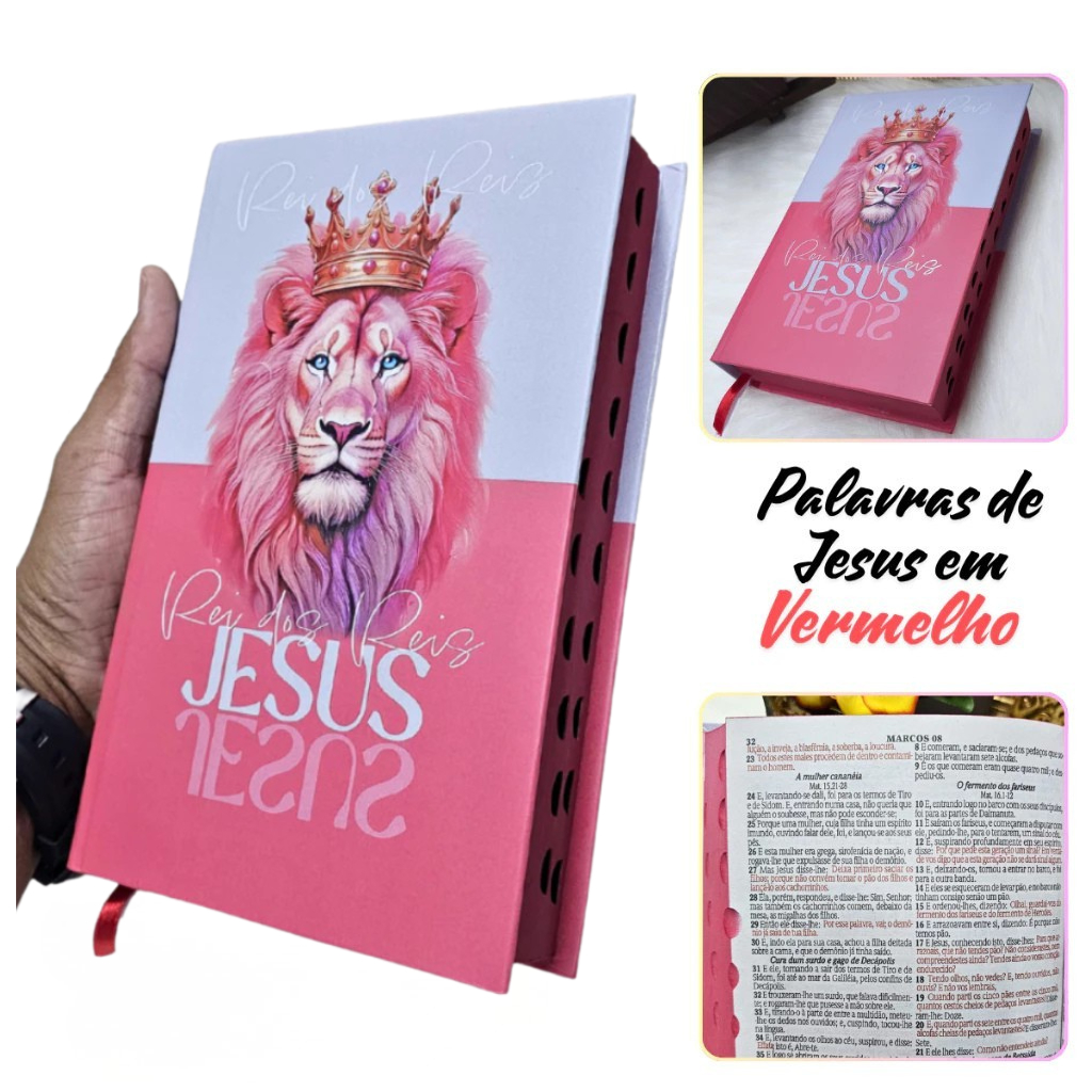 Bíblia Sagrada Feminina Letra Média Capa Dura Palavras de Jesus em Vermelho Harpa e Índice
