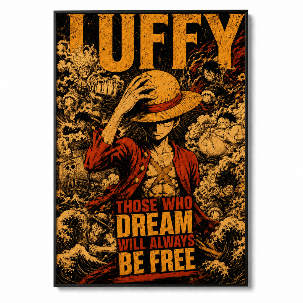 Quadro PREMIUM LUFFY One Piece A4 21x30 com Moldura Anime Monkey D. Luffy Gear 5 Decoração Geek
