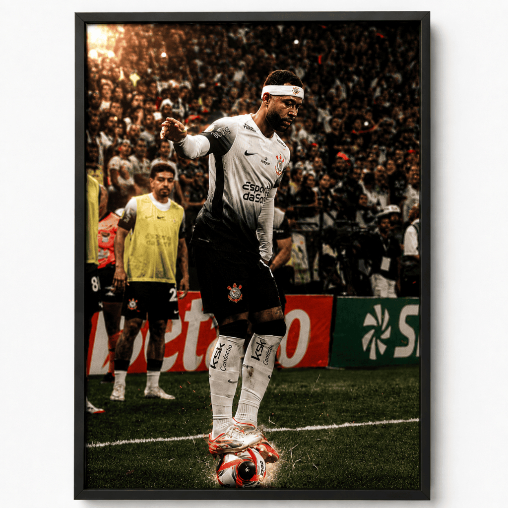 Quadro PREMIUM MEMPHIS DEPAY Corinthians A4 21x30 com Moldura Futebol Timão Decoração Esportiva