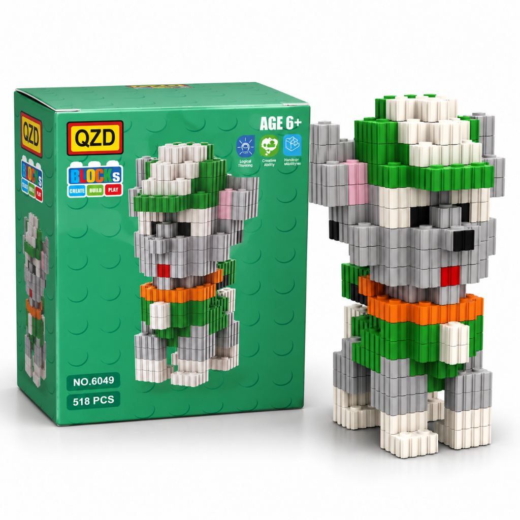 Boneco Rocky Patrulha Canina 518 Peças Blocos de Montar Paw Patrol Cachorro Colecionável Presente