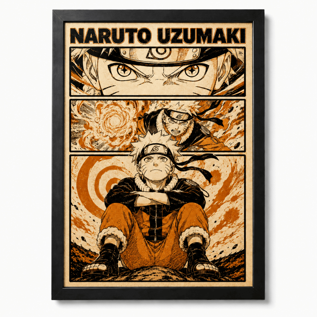 Quadro PREMIUM NARUTO Uzumaki A4 21x30 com Moldura Anime Konoha Vila da Folha Decoração Geek