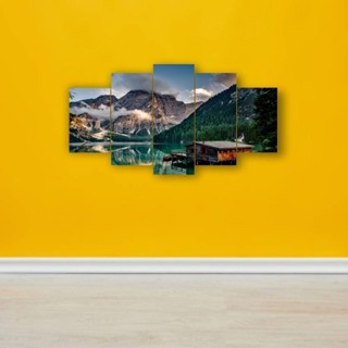 Quadro Decorativo Mosaico 5 Peças Paisagem Gelo Lago Montanha Para Parede