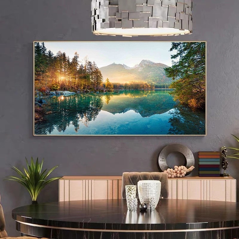 Quadro decorativo 1 peça 40x60 natureza paisagem alpes montanha sol floresta lago moderno para sala quarto