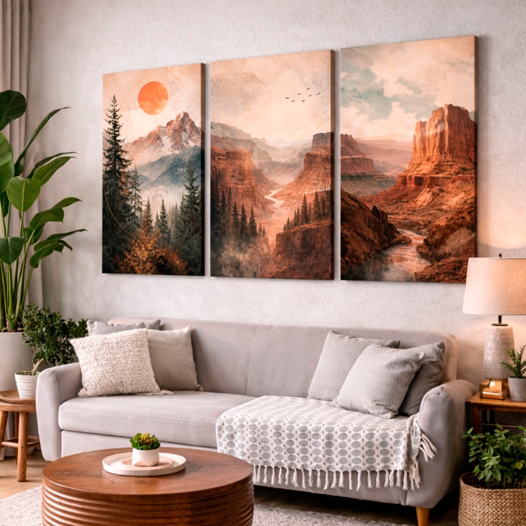 Quadro Decorativo Montanha Cânion Paisagem Lago Sala Hall Quarto