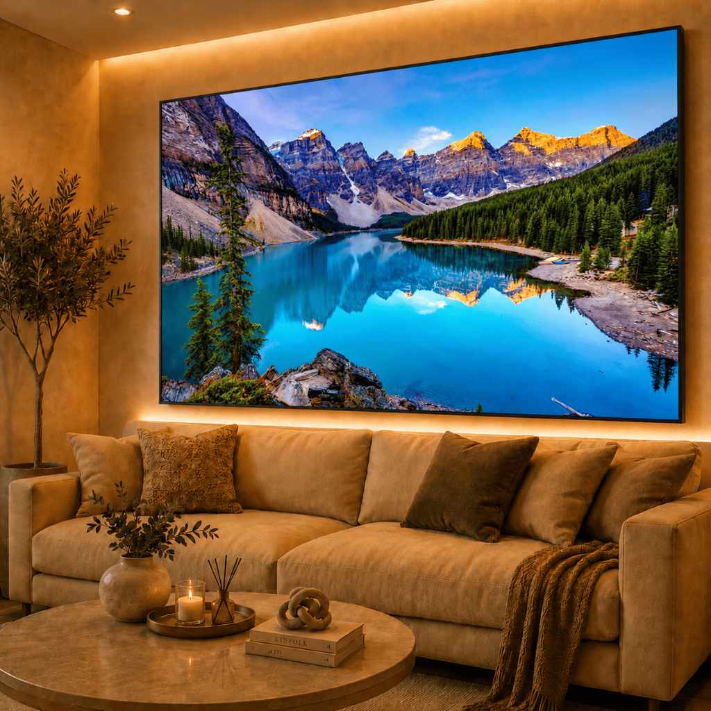 Quadro Decorativo Montanha Paisagem Cidade Frio Lago Sala Quarto Escritório