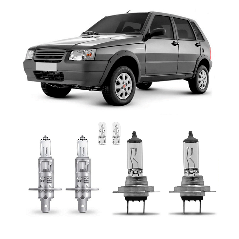 Kit 4 Lampada Farol e Milha Fiat Uno 2005 2006 2007 2008 2009 2010 2011 2012 2013 2014 H1 H4