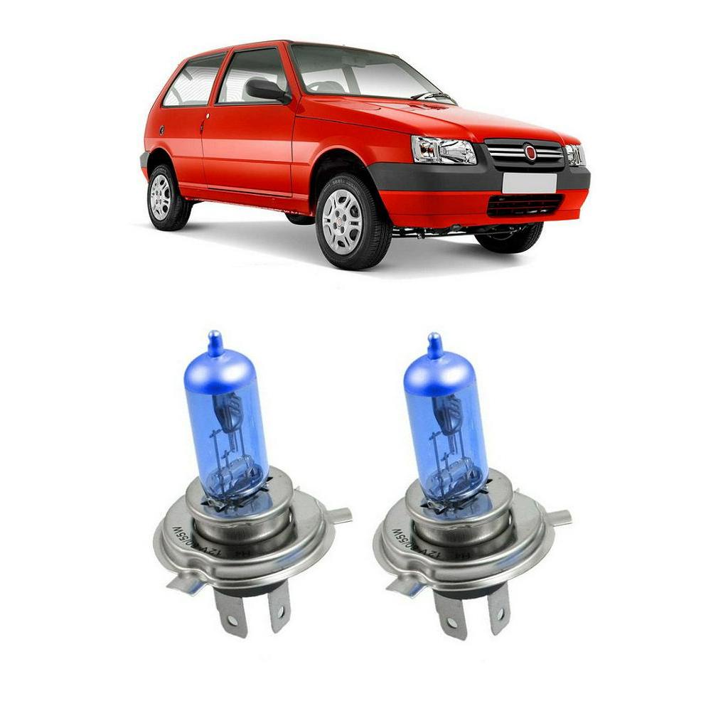 Par Lampada Super Branca Farol Fiat Uno 2005 2006 2007 2008 2009 2010 2011 2012 2013 2014 8500k H4