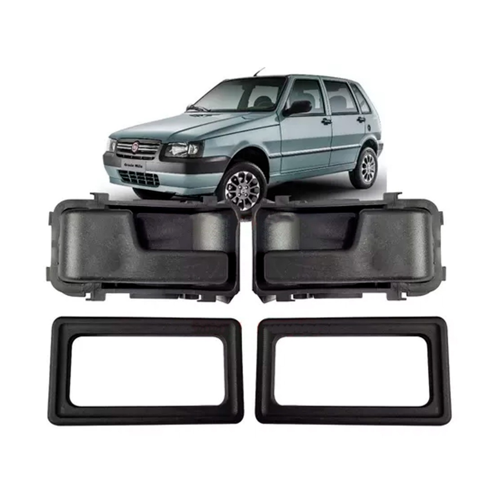 Kit 2 Maçaneta Int. C/ Moldura Fiat Uno/ Mille 1984 A 2014