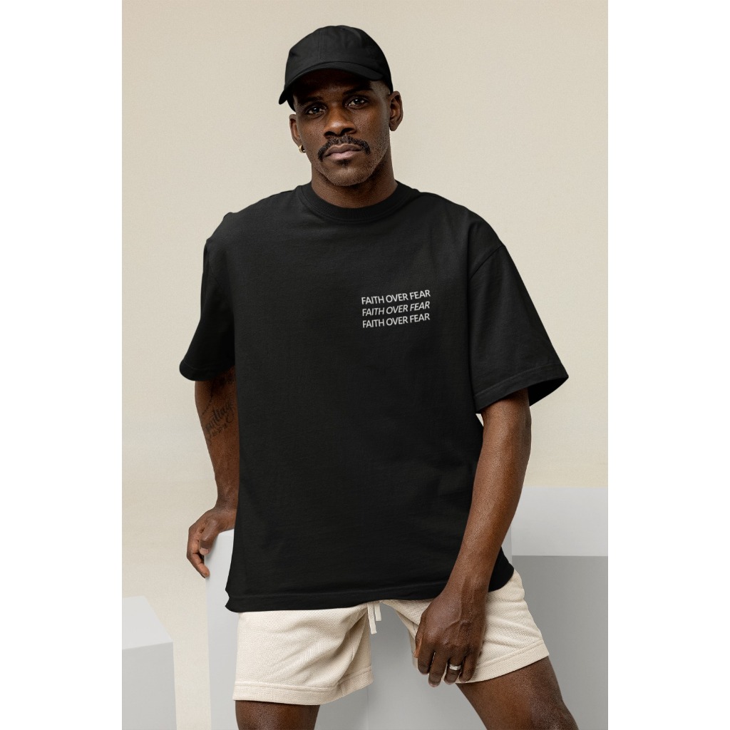Camisão Oversized Camisa T-Shirt Fé Frases Estampada Gospel 100% Algodão Fio 30.1 Alta Qualidade