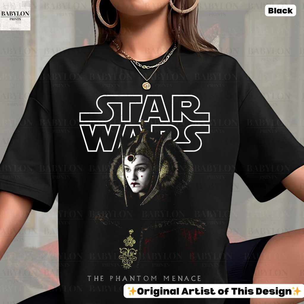 Camiseta Preta Unisex Design com Imagem de Personagem de Star Wars e Letras 