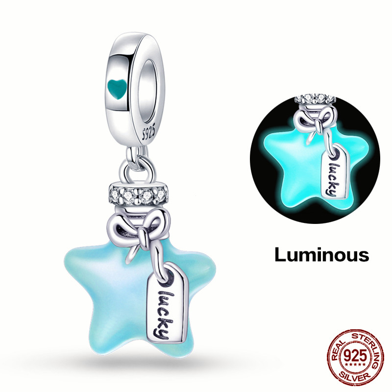 100 % Real 925 Sterling Silver Phantom Nightlight Blue Star Pendant Charm Fit Pulseira Pandola Original Para Mulher Aniv