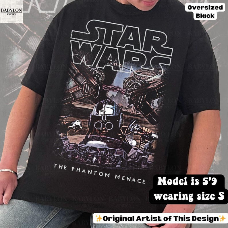 Camiseta Preta Unisex Design com Personagens de Star Wars e Texto 