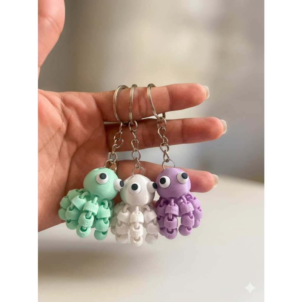 kit 3 Mini Chaveiro Polvo Articulado – Colorido e Divertido | Presente Criativo