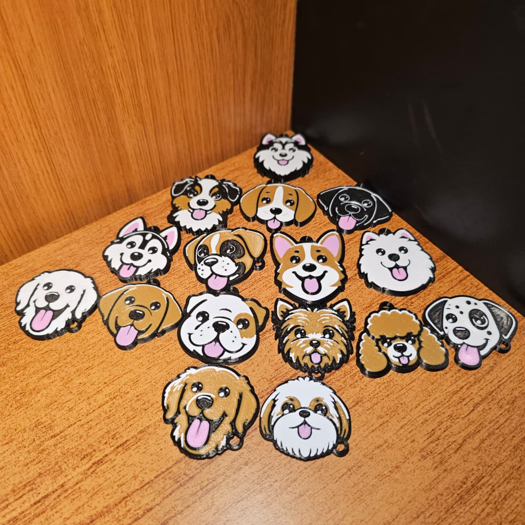 Chaveiro Fofo de Cachorros – Diversas Raças – Impressão 3D Colorida (apenas o chaveiro)