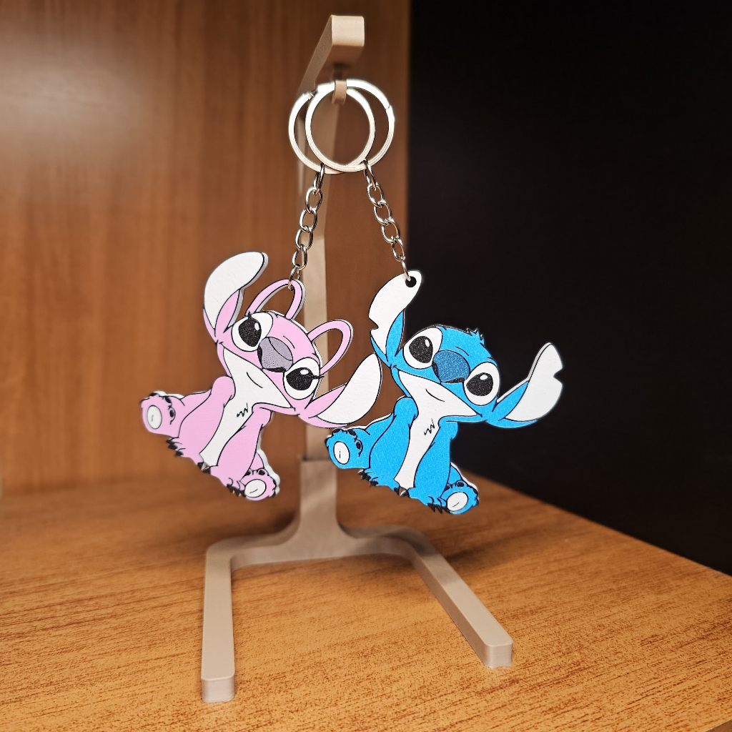 Chaveiro Stitch e Angel – Impressão 3D Colorida