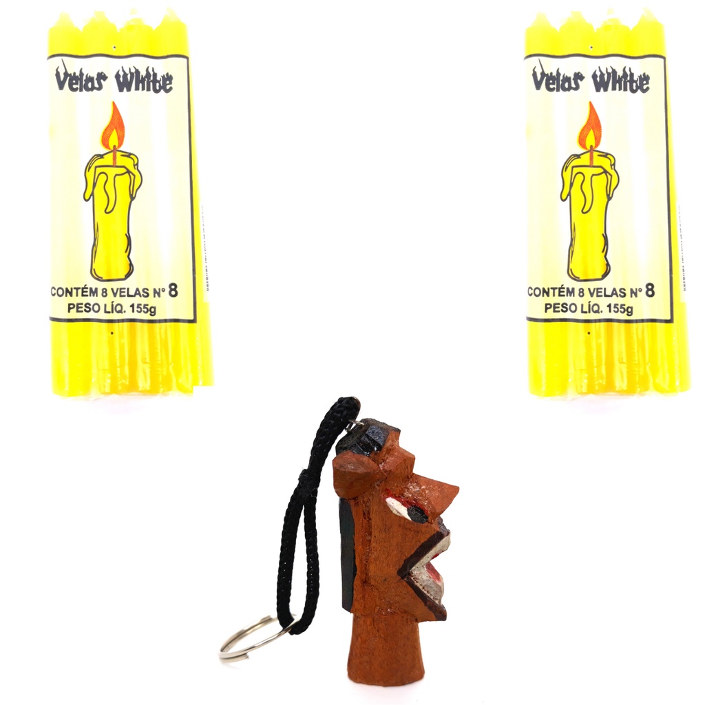 Vela Amarela Palito Numero 8 Parafina Colorida Chaveiro Carranca Proteção Espiritual Ritual Exú Kit