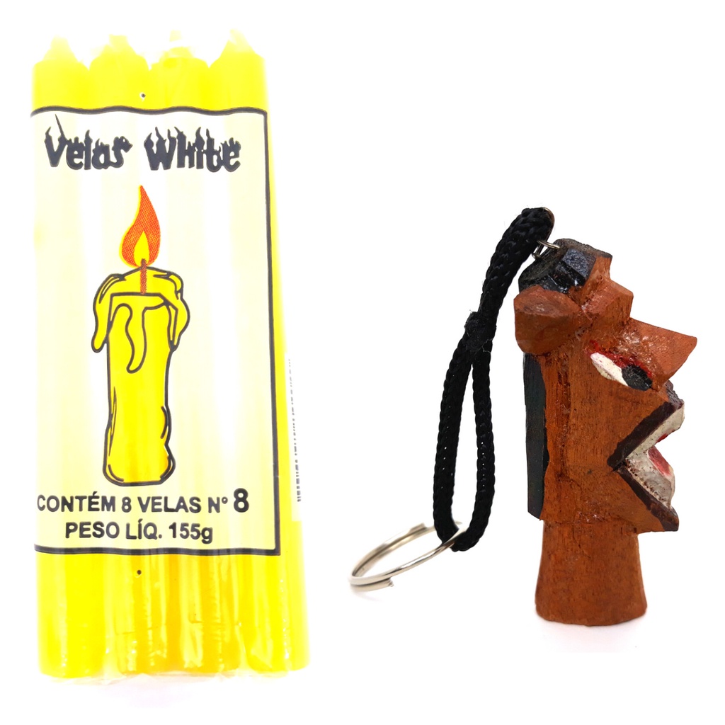 Vela Amarela Palito Colorida Numero 8 Parafina Pura Votiva Chaveiro Carranca Proteção Espiritual Kit