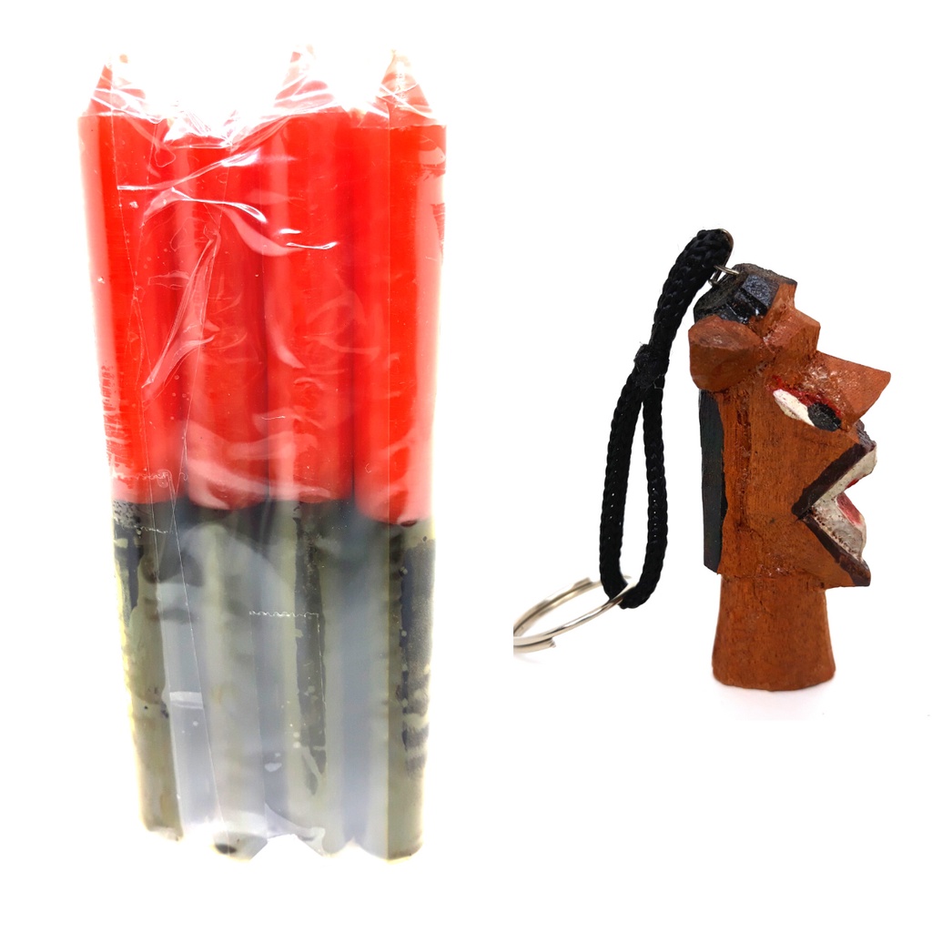 Vela Preta e Vermelha Número 8 Chaveiro Carranca Proteção Espiritual Umbanda Exú Pomba Gira Amor Kit