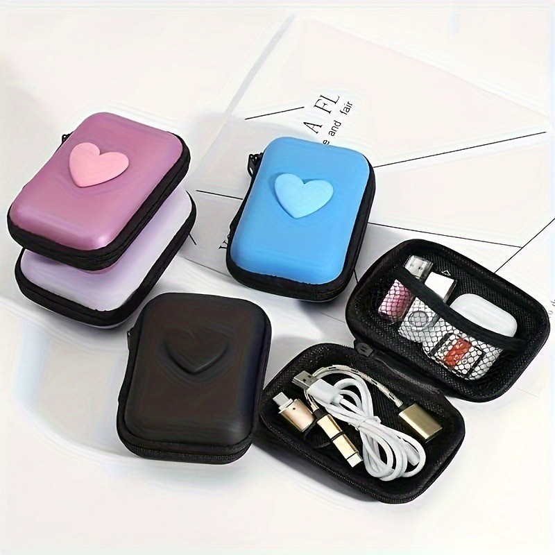 3D Amor Coração Fone De Ouvido Cabo Dados Sacos Armazenamento Carregador Power Bank Retangular Caixa Zíper Saco Bolso Bo