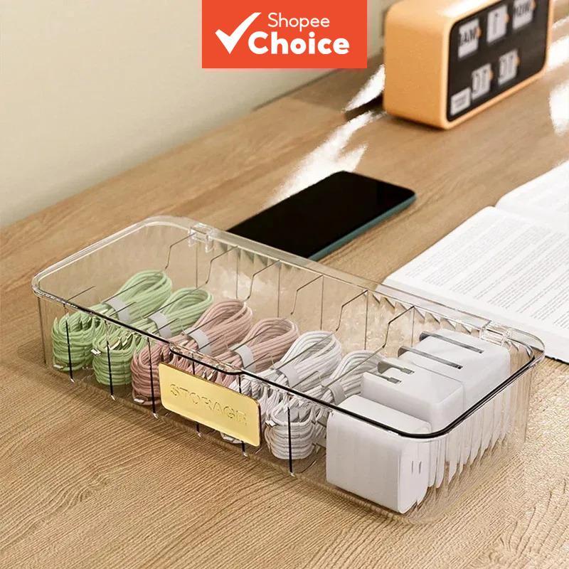 Armazenamento reutilizável para carregadores, caixa organizadora de cabos para casa e viagens com 7 compartimentos,