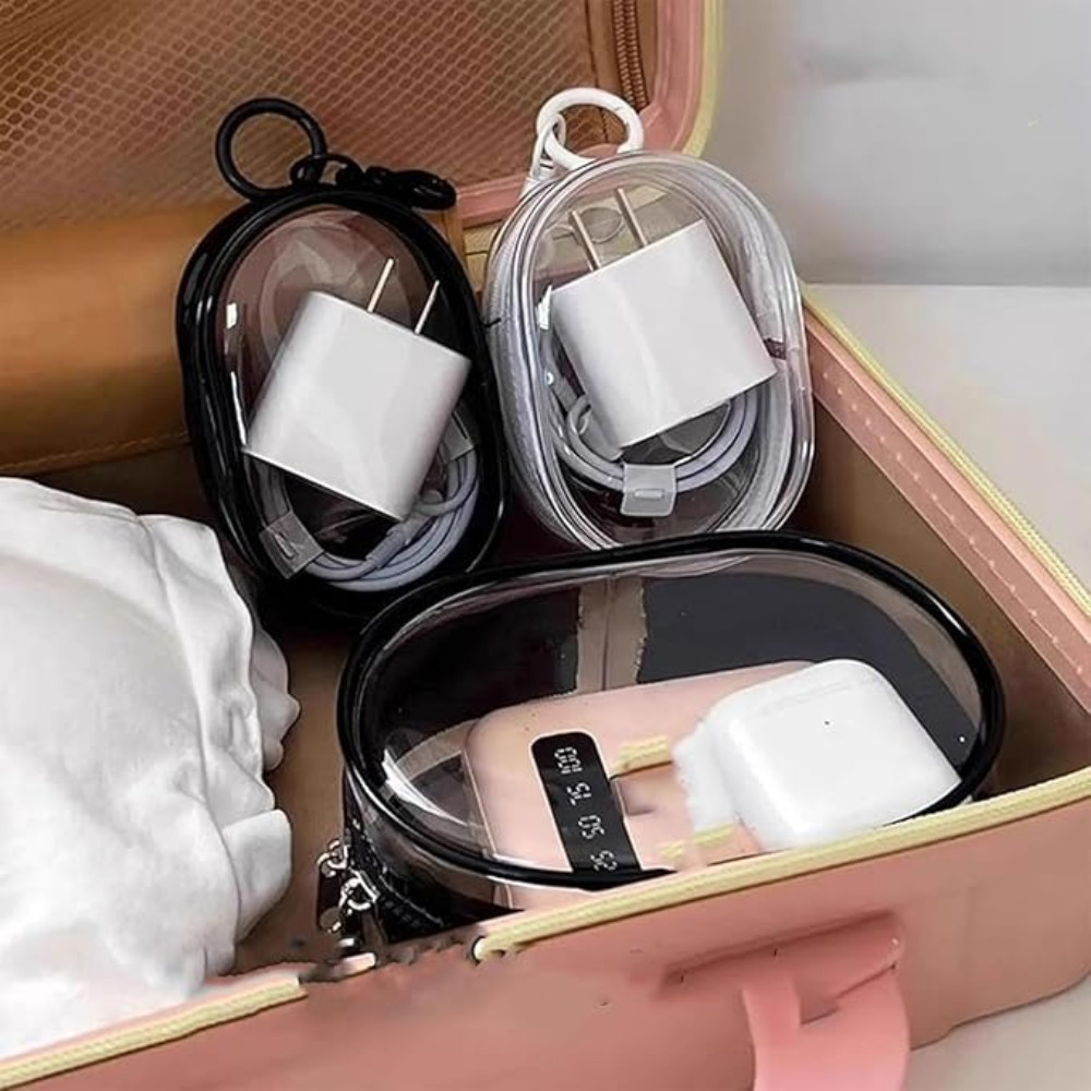 Caixa Organizadora Transparente em PVC – Portátil para Viagem, Ideal para Joias, Carregador e Moedas