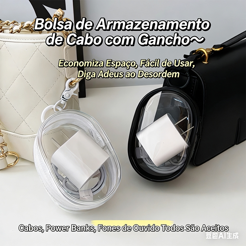 Caixa organizadora transparente para maquiagem, cabos e fones — prática e versátil