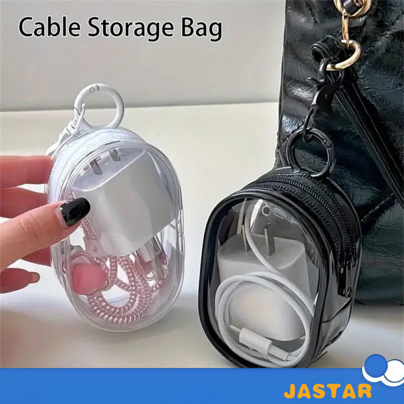Mini bolsa portátil com zíper transparente e carregador, fones de ouvido e caixa de acessórios de viagem VPD4