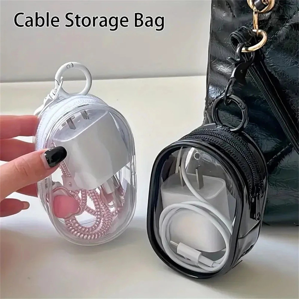 Mini Bolsa Portátil com Zíper Transparente e Estojo para Carregador, Fone de Ouvido e Acessório de Viagem