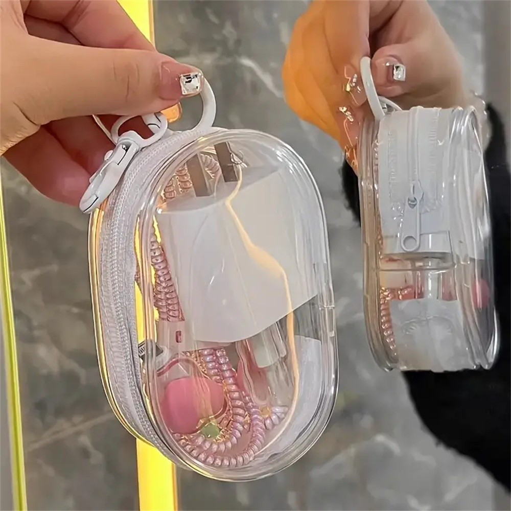 Mini bolsa portátil com zíper transparente, inclui carregador, fone de ouvido e caixa de armazenamento de acessórios de