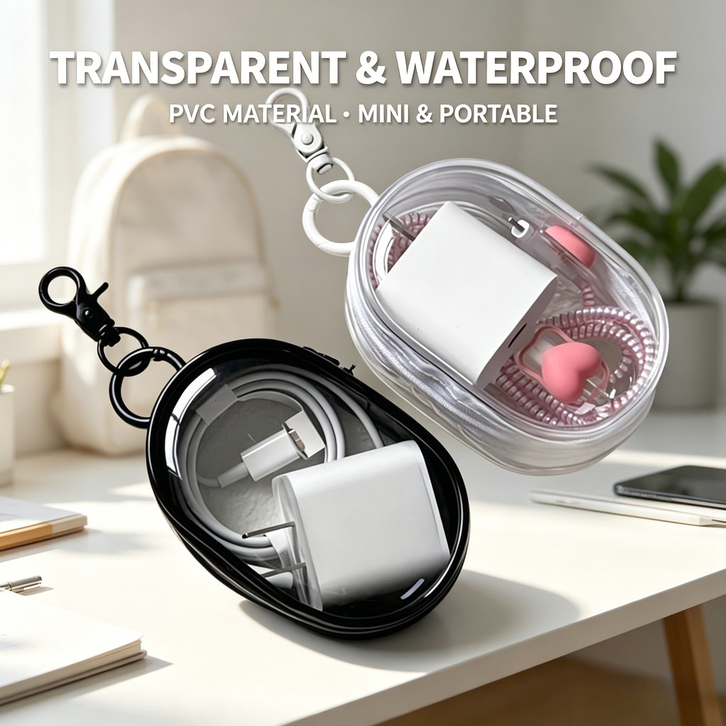 Transparente PVC Fone De Ouvido Moeda Carregador Chaveiro Caixas Armazenamento Portátil Viagem Jóias Cabo Dados Capa Pro