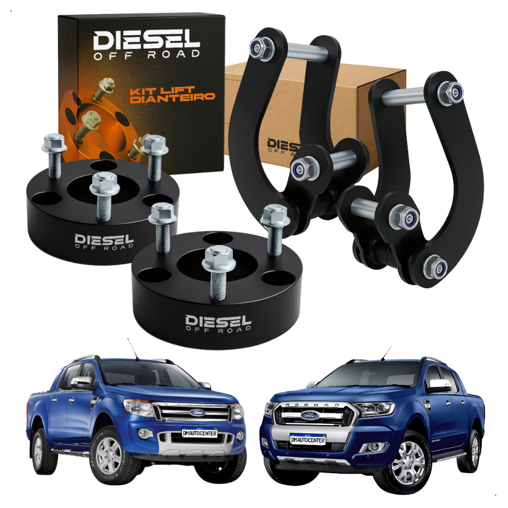 Kit Lift de Suspensão Calço 2 Polegadas Com Jumelo Dianteiro e Traseiro Ford Ranger 2013 até 2019 DM