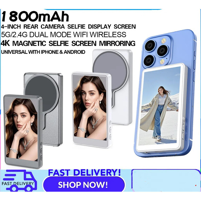 Monitor De Selfie Traseiro Magnético De 4 Polegadas Espelhamento De Tela 1800mAh 4K Para Telefone E VLOG Fotografia Blog