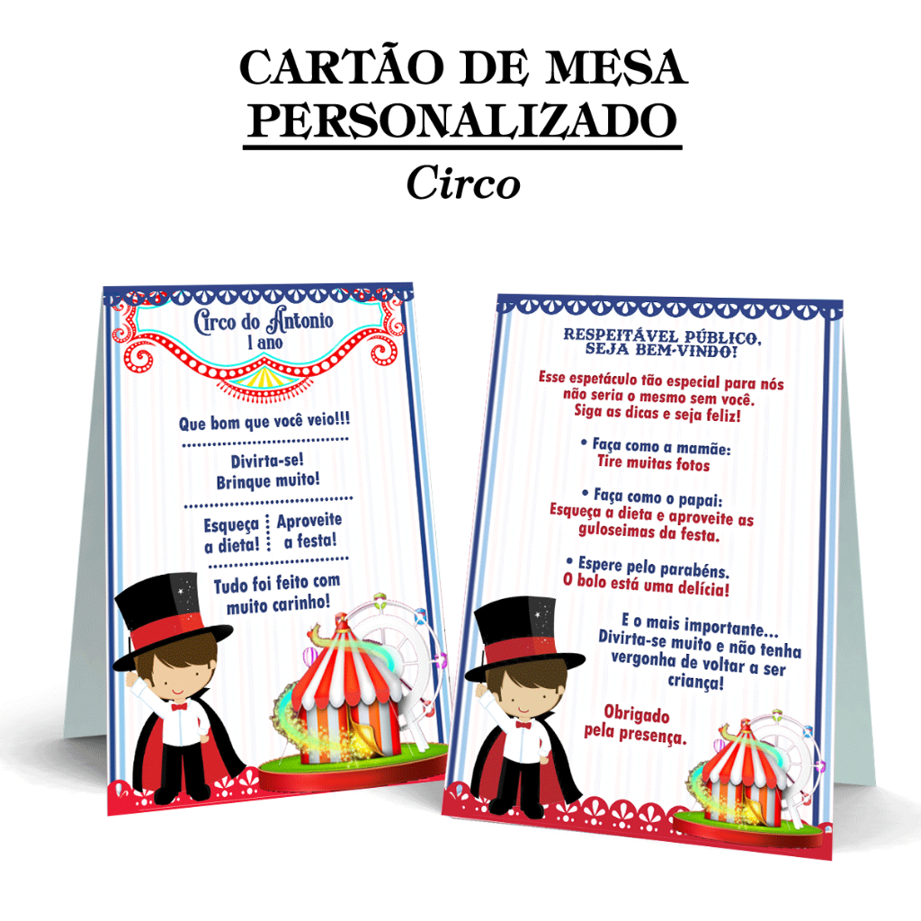 Agradecimentos para festas tema Circo Azul e Vermelho Mágico | Kit Festa com 2 a 10 Unidades