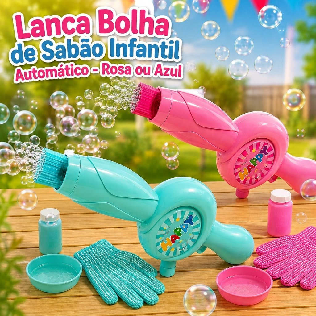 Lança Bolha de Sabão com Fumaça Mágico Infantil Automático - Rosa ou Azul
