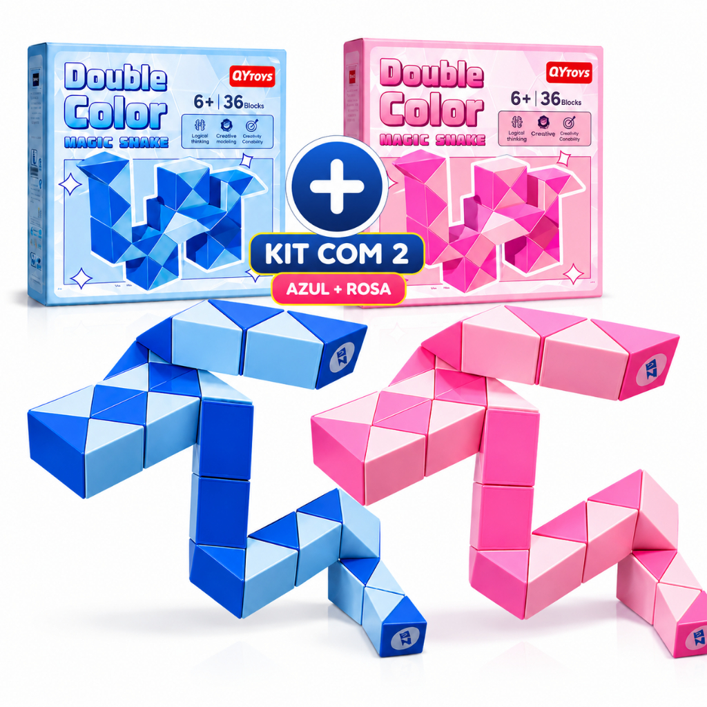Kit 2 Cubos Mágicos Cobra Maluca 3D Articulado Rosa e Azul Quebra-Cabeça Infantil 36 Blocos
