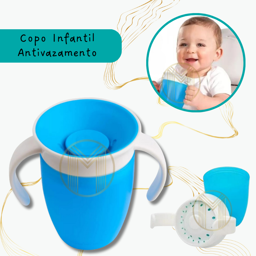 Copo Transição Infantil 210Ml C/ Alça Para Bebê 360 Magico Azul
