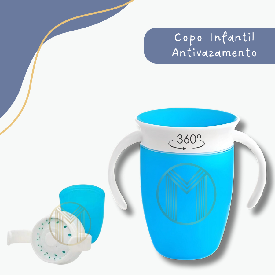Copo Transição Infantil 210Ml C/ Alça Para Bebê 360 Magico Azul