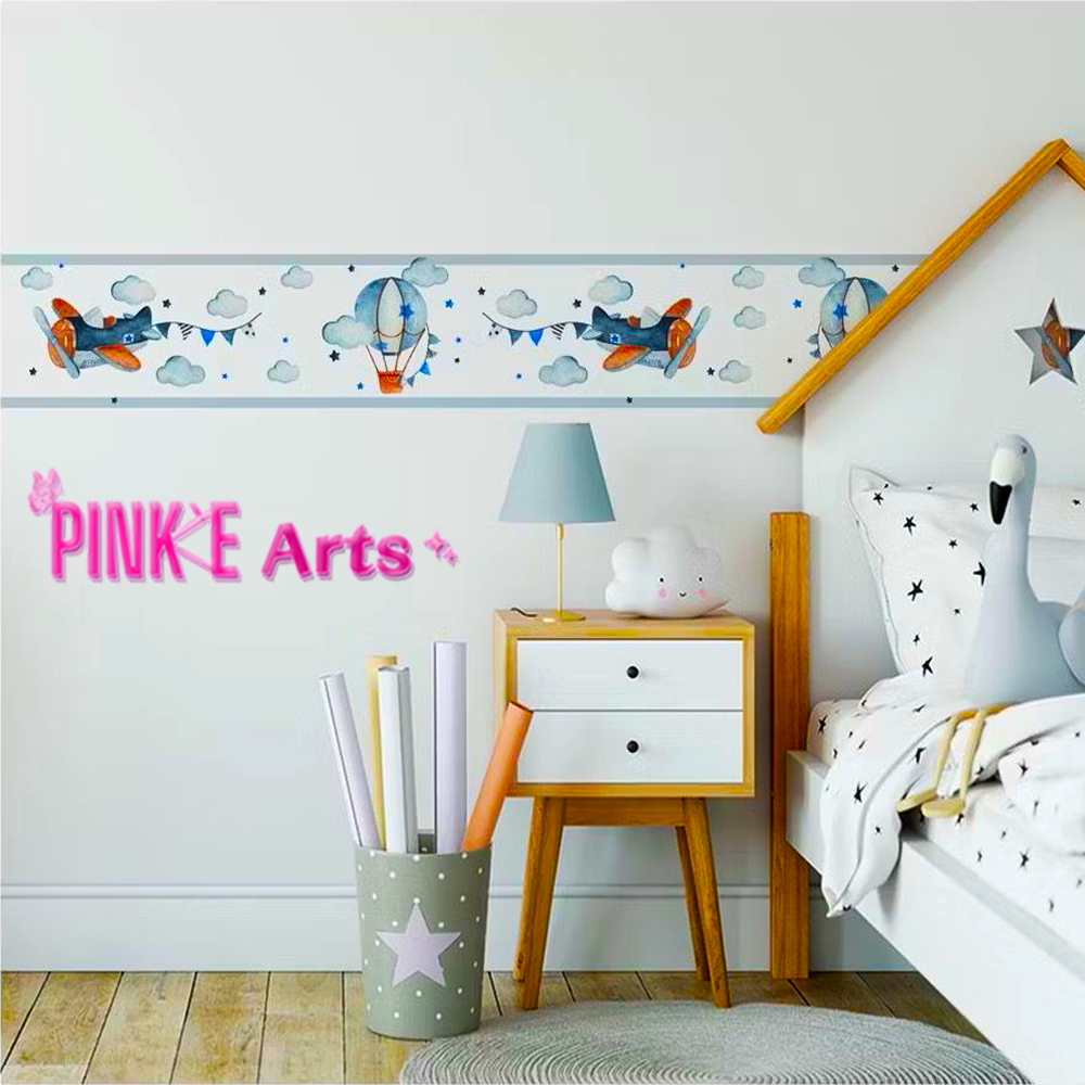 FAIXA DECORATIVA FAIXINHA CÉU AZUL AVIÃO BALÃO MÁGICO DECORAÇÃO QUARTO INFANTIL MENINO AUTOCOLANTE