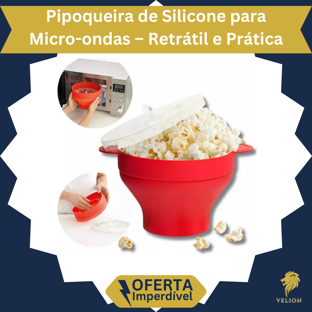 Pipoqueira de Silicone para Micro-ondas Retrátil e Prática Balde de Pipoca