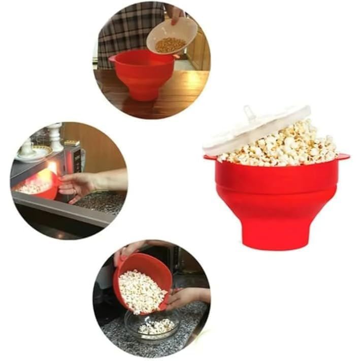 Pipoqueira de Silicone Retrátil para Micro-ondas Sem Óleo 19cm Vermelha Dobrável - ENVIO IMEDIATO