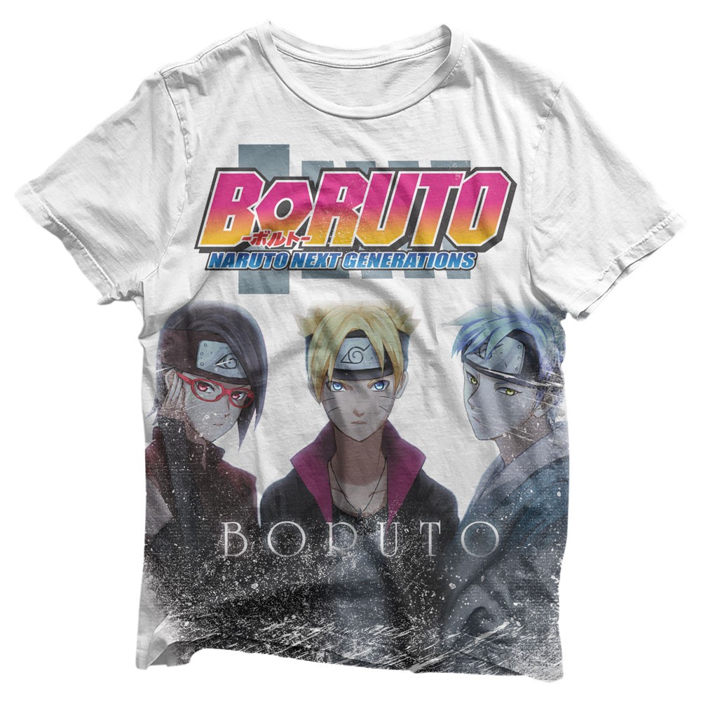 Camisa Sarada, Boruto, Mitsuki & Logo - Camisas Boruto Estampa Total